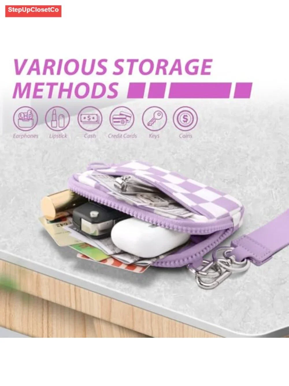 Wristlet Keychain Wallet for Women, Small Nylon Change Purse with Detachable